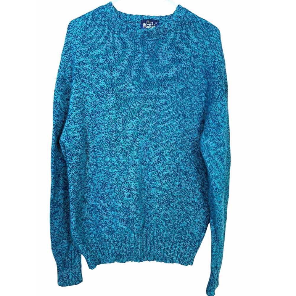 Woolrich Vtg 80s Men's Heather Blue Shetland Wool Sweater Lodge Grandpa Cabin‎